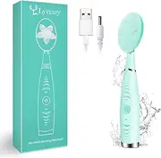 Sonic Facial Cleansing Brush, Lyrzzey Portable Handled Face Cleansing Brush with 5 Adjustable Speeds Vibrating Rechargeable Face Cleansing Brush for Deep Cleaning Gentle Exfoliating Massaging(Blue)