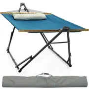 Large Blue Canvas Hammock with Stand 800 lbs Capacity Easy Setup Indoor Outdoor