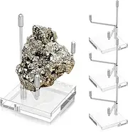 4 Pcs Adjustable Metal Arm Display Stand, Acrylic Crystal Display Stand with Acrylic Base, Compact Rock Display Holder, Acrylic Crystal Clear Plate Stand for Collectibles Jewellery (Silver)