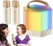 Karaoke Machine, Outdoor Portable Microphone & Speaker, RGB Lighting Wireless Speaker Set, 2 Wireless Mics for Camping, Picnics, Family Parties, Birthdays & Weddings