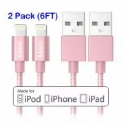 2X Lightning Cable 6Ft iPhone iPad iPod Charger Cord MFi Certified Nylon Rose