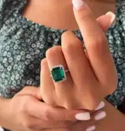 3Ct Emerald Cut Lab-Created Green Emerald Engagement Ring 14K White Gold Plated