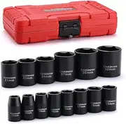 [CASOMAN] 14 Pieces 1/2-Inch Drive Shallow Impact Socket Set, Metric, 6-Point, 11mm to 32mm
