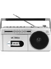 Victrola Mini Bluetooth Boombox with Casette Player, Recorder & AM/FM Radio Grey