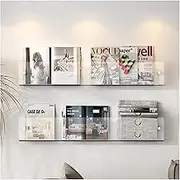 IXOAKQ 2Pcs Wall Mount Magazine Holder Clear Acrylic, Floating Wall Mounted Brochure Rack/Literature Book Storage Organizer, Kids Book Display Shelves for Home Office(Length 40cm/15.7inch) (Length 12