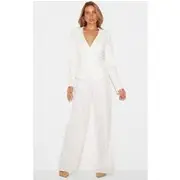 Cream Tailored Woven Wide Leg Pants, Cream