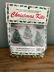 Vintage Merri Mac FLAT BEADED CHRISTMAS TREE Ornament Kit UNOPENED Pins Beads