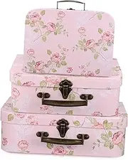 3pcs Three Piece Gift Box Flower Storage Suitcase Floral Suitcase Floral Decorations Cardboard Vintage Suitcase Décor Baby Customer Service Pink Paper Three Piece Suit/572