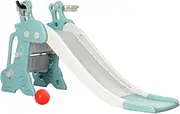 Keezi Kids Slide Swing Set with Basketball Hoop, 3 in 1 Climbing Frame Cubby House Toddler Fold Up Cardboard Slides Playground Toy Outdoor Indoor Activity Sports Center Gym, with 4 Rings 140cm Blue