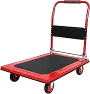 SBS Foldable Hand Trolley - Heavy-Duty Cart, Platform Truck with Non-Slip Surface, 360° Swivel Wheels, Steel Frame, and 1,000 lbs Load Capacity for Home, Office, and Warehouse Use, Red
