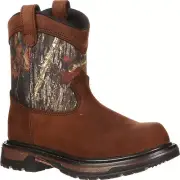ROCKY Kids RIDE WELLINGTON Brown / Camo Leather Hunter Outdoor Boots - Size 3M