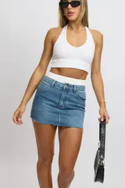Denim Mini Skirt High Rise Underwear Waist Detail - Size 16XL, Women's Mini Skirt