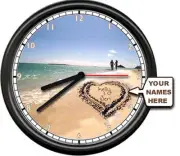 Personalized Heart Love Valentine Day Gift Beach Ocean Decor Sign Wall Clock