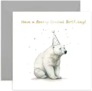 Old English Co. Polar Bear Birthday Card for Her - Fun Bear Party Hat Birthday C