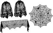Cabilock Similar to Spider Web Lampshade Spider Shape Lace Cloth Set for Halloween Decorations 4 Pcs Lace Mantel Cover