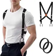 [MISAKTEAM] 2 Clips Side Mens Suspenders Heavy Duty Big And Tall Black Suspenders for Jeans X-Back Suspender Adjustable Elastic Braces for Formal and Casual Wear, Black