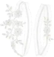 [Baluue] 1 Pair Lace Wedding Garters for Bride Pearl Stretch Prom Garter Leg Strap for Brides Prom Nights Women Special Occasions White