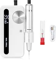 Bouzaak Portable Nail Drill Machine 35000RPM, Electric Acrylic Gel Nails Kit,Nail E-File for Manicure Pedicure,Salon & Home Use, Low noise & LCD Display (White)