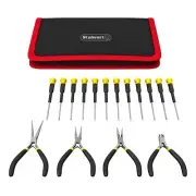 16 Piece Precision Small Tool Set with Case Screwdrivers Wire Cutters Pliers