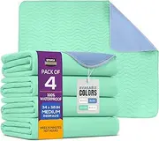 Utopia Bedding Washable Pee Pads for Dogs 34" x 36" (Pack of 4), Waterproof Incontinence Bed Pads for Adults, Elderly and Kids, Heavy Absorbency Pet Training Pads for Sofa and Couch (Green, Blue)