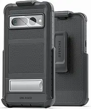 Encased Belt Case Designed for Google Pixel 7 PRO with Holster Clip and Kickstand [Ultra Protective] Full-Body Case with Metal Stand (Black)