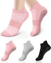 [Meliya] 3 Pairs Grip Pilates Socks for Women, Non-slip Yoga Athletic Socks for Dance, Barre Ballet Barefoot Workout Hospital