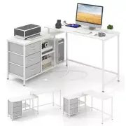 L-shaped Computer Desk with Power Outlet for Working Studying Gaming-White - Col
