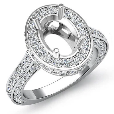 Halo Diamond Engagement Filigree Ring Oval Semi Mount Pave Set 14k W Gold 1.6Ctw