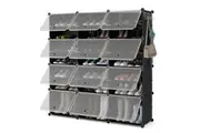 Giantex 12-Cube Shoe Storage Cabinet 48 Pairs Portable Shoe Shelves w/5 Hanging Hooks & 12 Doors DIY Shoe Tower Rack Black