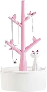 Fantasee Jewelry Holder Organizer Cat & Tree Jewelry Necklace Earring Bracelet Hair Tie Holder Organizer Premium ABS Material Eco-Friendly Pink