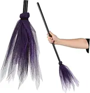 Sosoport 2pcs Halloween Witch Broom: Plastic Broomstick - Cosplay Props - Realistic Wizard Flying Broomstick - Dress up Costume Accessories