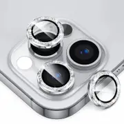 Tough On iPhone 16 Pro / iPhone 16 Pro Max Camera lens Protector Tempered Glass Individual Ring Silver Diamond