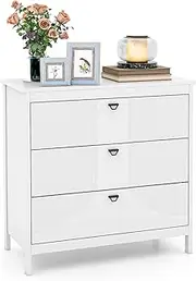 [Giantex] 3-Tier Drawer Dresser, Modern Style Chest of Drawers, Home Storage Cabinet w/Anti-toppling Kit, Accent Table with Storage, Wooden Nightstand, Multipurpose Side Cabinet for Bedroom Study