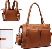[Solim] Leather Diaper Bag Backpack,Unisex Baby Travel Bag with Changing Mat…