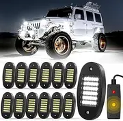 Hovano 12 Pods White Rock Lights Kits 6500K with Switch Wire Harness for rucks Off Road ATV UTV SUV RZR Pure Underglow White Rock Rock Lights Under Body High Power Waterproof