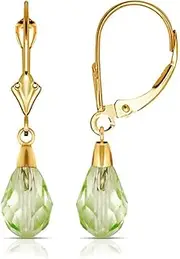 [JewelryWeb] 14k Yellow Gold Light Green 9x6mm Crystal Pear Drop Leverback Earrings 29x6mm Stud Earring for Women