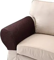 [LERTREE] 1 Pair Sofa Arm Slipcovers Elastic Sofa Armrest Protectors Removable Chair Sofa Armrest Covers (Coffee)