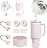 Mefaster Stanley Cup Accessories Set Includs 6Pcs Silicone Spill Proof Stopper, 2Pcs Straw Cover Cap for 9-10 mm Straw, 1Pcs Silicone Boot for Stanley Cup 40oz&30oz Tumbler (Rose Quartz), standard