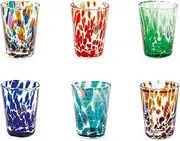 [H&H] Veneziano Set of 6 Glasses, Multi-Colored, cl 5, executed According to The Technique of The Masters of Murano, Hand Made in Italy, cl5
