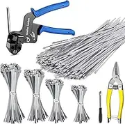 Goethe Garden Stainless Steel Cable Tie Gun Set, with 150PCS Metal Zip Ties (Includ 6, 7.8, 9.8, 11.8 Inch), Adjustable Fastening Cutting Tie Tool Sets for Fencing, Exhaust Pipes, Automotive