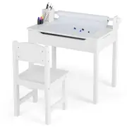 Costway Art Table Set Lift-Top Toddle Craft Table Chair Set w/ Paper Roll & Markers Room White