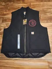 NEW Vintage Carhartt Quilted Puffer Lined Duck Canvas Vest Black Full Zip Size L