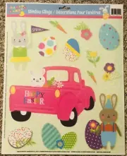 Easter Bunny Eggs In Pink Pickup Truck Vinyl Static Window Clings One Sheet