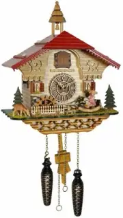Quartz Cuckoo Clock Black forest house with music, moving seesa.. TU 4299 QM NEW