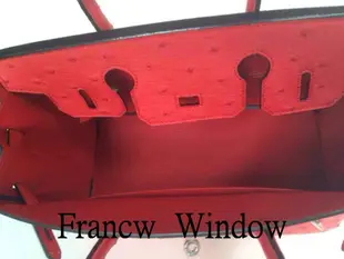 France Window 愛瑪仕 柏金包 Hermes Birkin 大紅色 銀扣 鴕鳥皮30Cm
