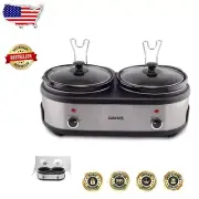 Stainless Steel Double Slow Cooker - Individual Cooking Options & Easy Cleanup