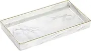 Luxspire Bathroom Vanity Tray, Marble Ceramic Bathroom Trays for Counter, Gold and White Tray for Dresser, Kitchen Counter Tray, Perfume Tray, Jewelry Dish, Small, Marble White