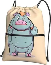EdWal Cartoon Hippos Print Drawstring Backpack Gym Bags Sports Bags With Zipper Pocket For Travel Beach, Black, One Size