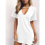 Women's Mini Dress T Shirt Dress Tee Dress Summer Dress Casual Daily Regular Fit Plain Short Sleeve V Neck Black White Brown Green Summer