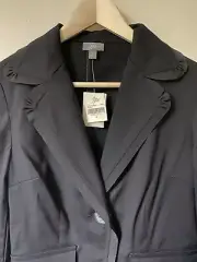 J Jill Black Feminine Tux Style Short Blazer 4 NWT Ribbon Trim One Metal Button
